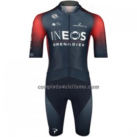 Completo Maglia + Pantaloncino con bretelle 2023 INEOS Grenadiers Manica Corta Blu Scuro